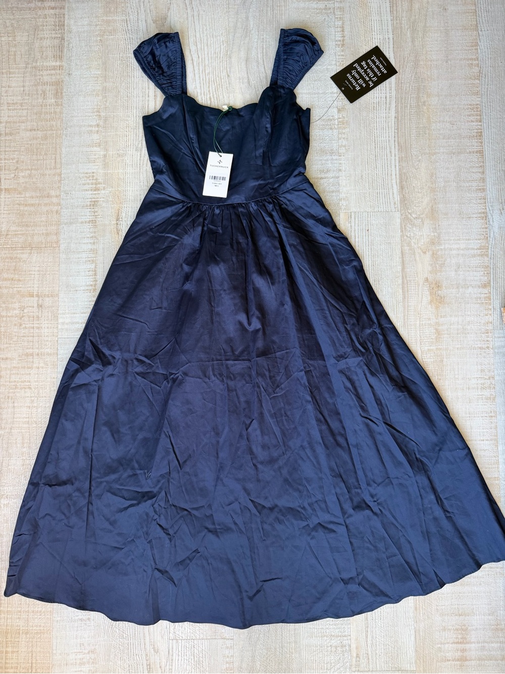 Tuckernuck Navy Cotton Smocked Midi Dress NWT Small Puff Strap Cottagecore